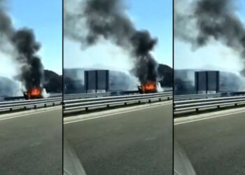 Automjeti i përfshirë nga zjarri po transportonte para