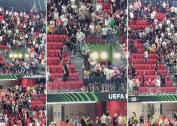 Nis sherri në stadiumin “Air Albania”, tifozët godasin njeri-tjetrin me grushte