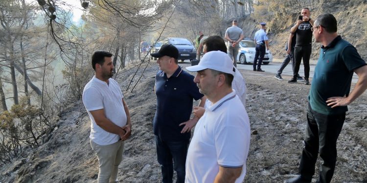 Balla shhkon në Peshtan të Fierit për të parë nga afër situatën e krijuar nga zjarri