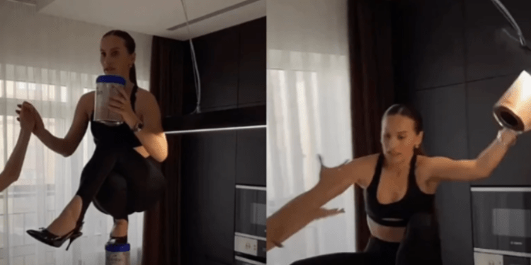 Një influencuese ruse theu shpinën pasi u përpoq të bënte një trend duke qëndruar me taka mbi një kavanoz